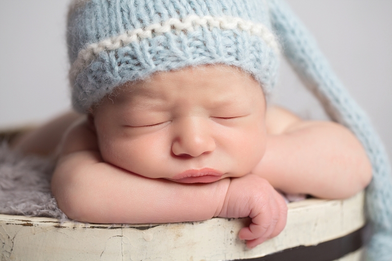 Close up of baby boy with wolly hat